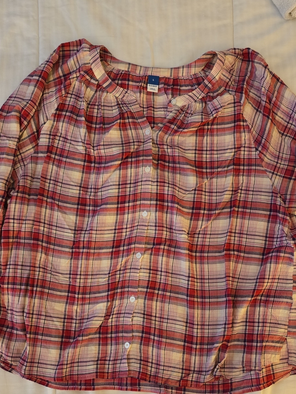 Old Navy Pink & Cream Plaid Button-Front Blouse